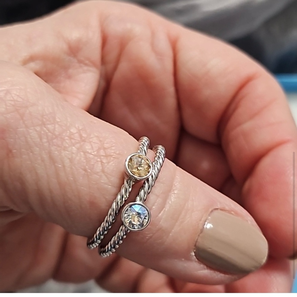 Touchstone Crystal Twisted Silver Ring With Clear… - image 4